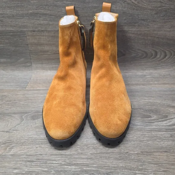 Stuart Weitzman Riley Boots Womens 7.5 Brown Suede Zip Up Ankle Moto Biker