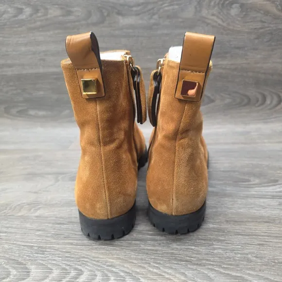 Stuart Weitzman Riley Boots Womens 7.5 Brown Suede Zip Up Ankle Moto Biker
