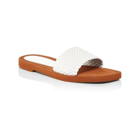 STUART WEITZMAN Womens Ivory Wova Square Toe Slip On Leather Slide Sandals 7.5 M