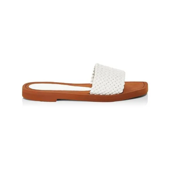 STUART WEITZMAN Womens Ivory Wova Square Toe Slip On Leather Slide Sandals 7.5 M