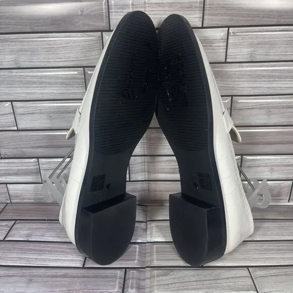Stuart Weitzman Women's White Leather Palmer Sleek Croc-Embossed Loafer Size 10