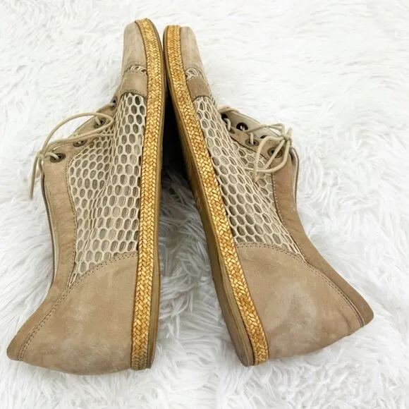 Stuart Weitzman Tan Mesh Lace-Up Oxford Suede Shoes