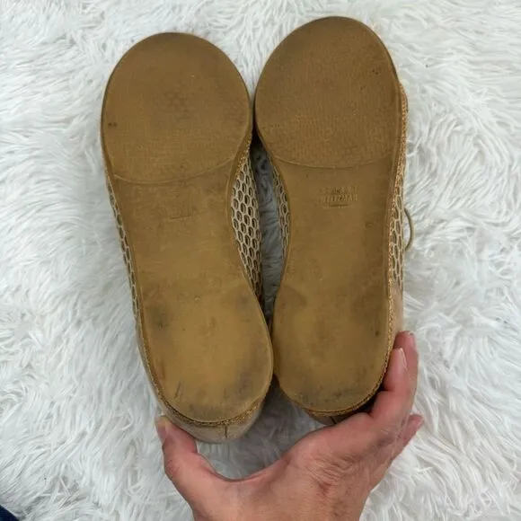 Stuart Weitzman Tan Mesh Lace-Up Oxford Suede Shoes