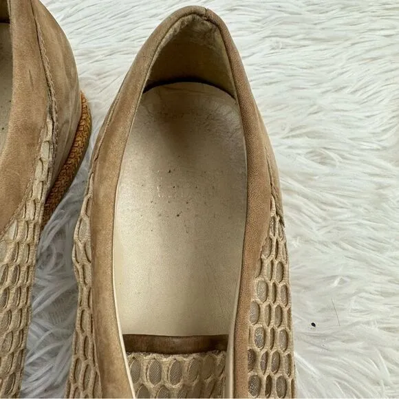 Stuart Weitzman Tan Mesh Lace-Up Oxford Suede Shoes
