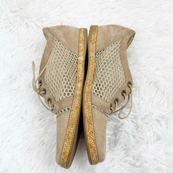 Stuart Weitzman Tan Mesh Lace-Up Oxford Suede Shoes