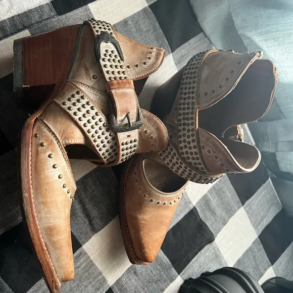 Studded Brown Leather Ankle Boots