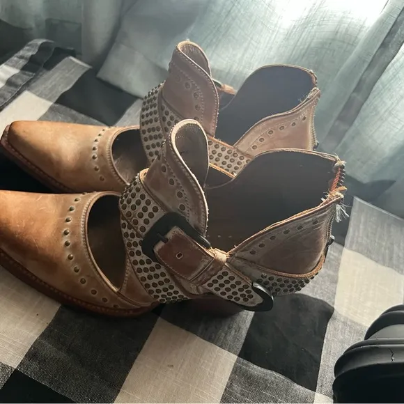 Studded Brown Leather Ankle Boots