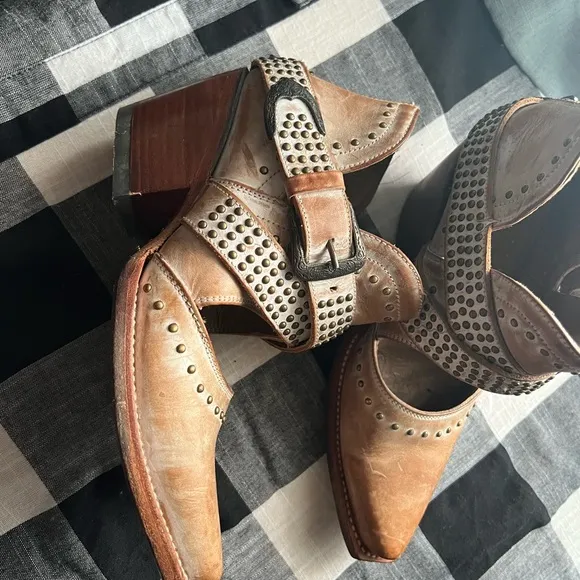 Studded Brown Leather Ankle Boots