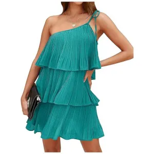 Summer One Shoulder Tie Mini Dresses Blue