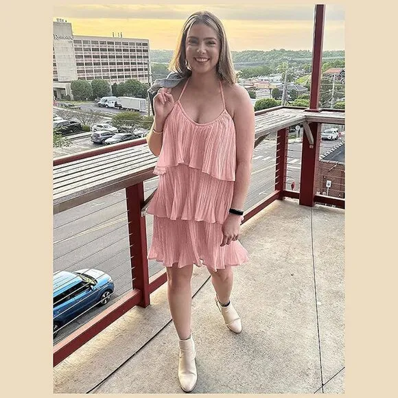 Summer One Shoulder Tie Mini Dresses Pink