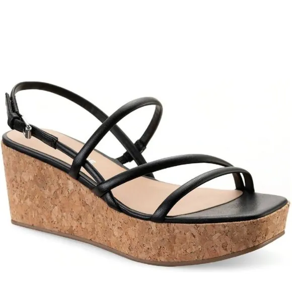 Sun   Stone Bella Platform Wedge Sandals Strappy Black Casual womens 7 M