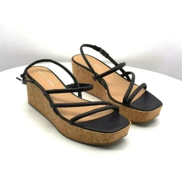 Sun   Stone Bella Platform Wedge Sandals Strappy Black Casual womens 7 M