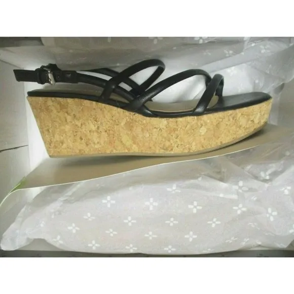Sun   Stone Bella Platform Wedge Sandals Strappy Black Casual womens 7 M