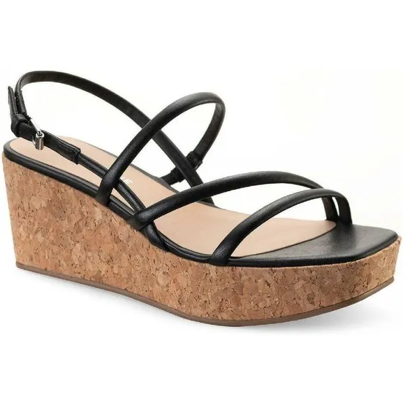 Sun   Stone Bella Platform Wedge Sandals Strappy Black Casual womens 7 M
