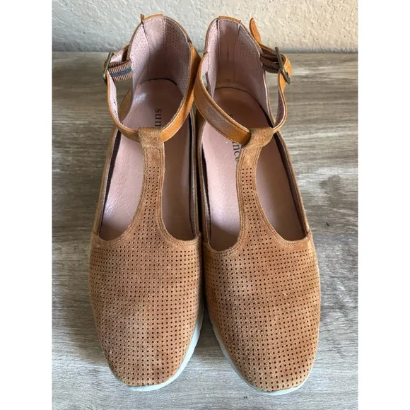 Sundance Mamzelle Lorelai Tan Suede T Strap Shoes