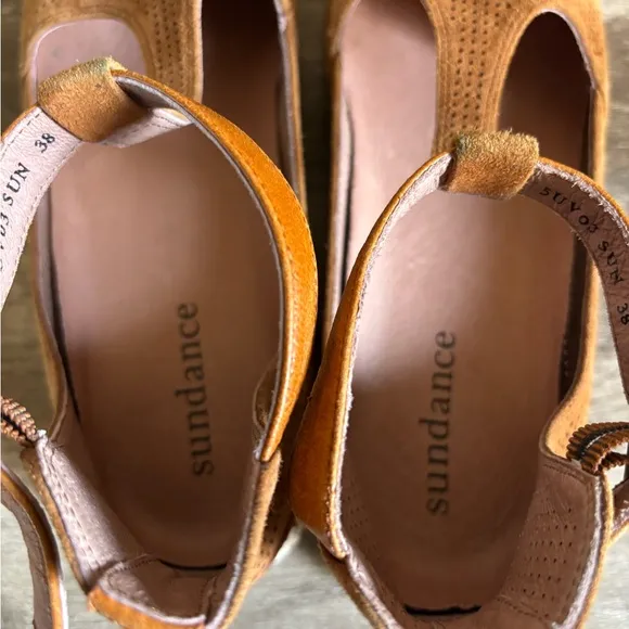 Sundance Mamzelle Lorelai Tan Suede T Strap Shoes