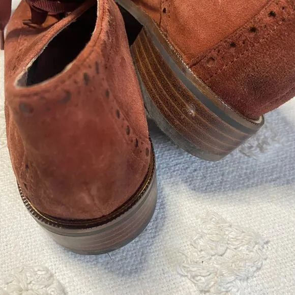 Sundance Orange Suede Ribbon Lace Up Oxford Shoes Women’s Size 7 Preppy Academia