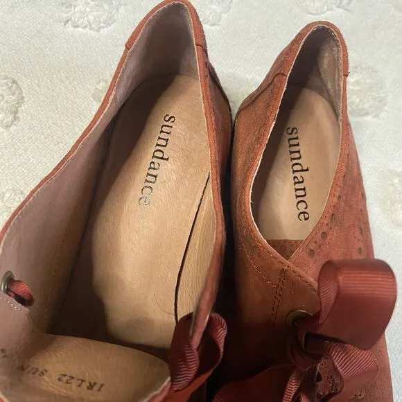 Sundance Orange Suede Ribbon Lace Up Oxford Shoes Women’s Size 7 Preppy Academia