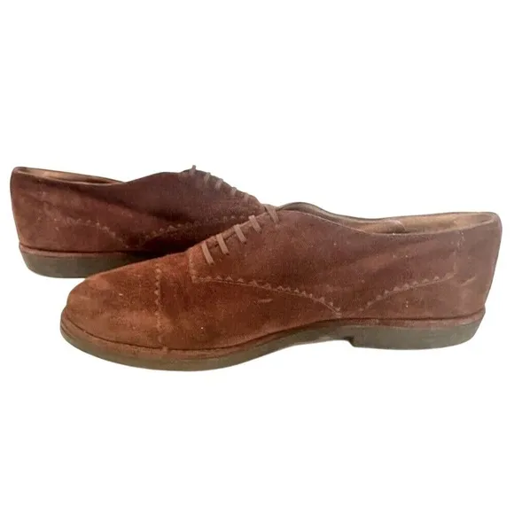 Susan Bennis Warren Edwards The Crepes Suede Oxfords Men's 9 Brown Lace‎ Up