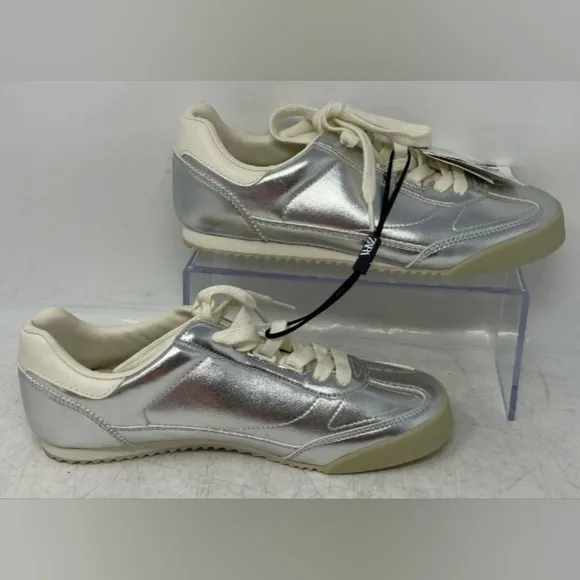 Sz38 Zara Metallic Silver Trainers / Sneakers