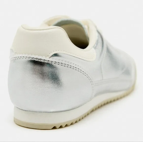 Sz38 Zara Metallic Silver Trainers / Sneakers