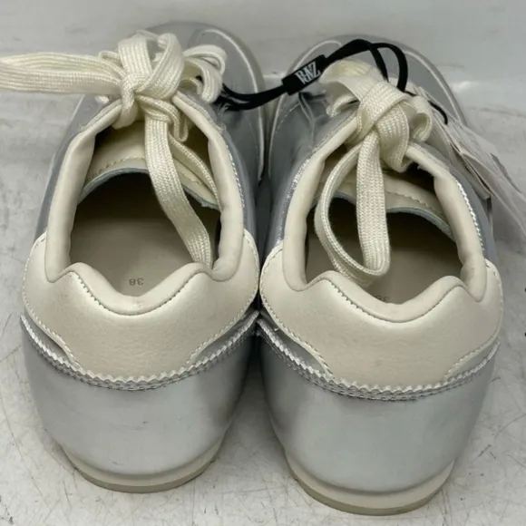Sz38 Zara Metallic Silver Trainers / Sneakers