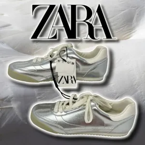 Sz38 Zara Metallic Silver Trainers / Sneakers
