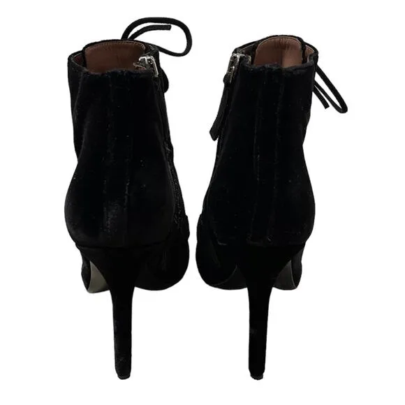 Tabitha Simmons Pace Lace Up Peep Toe Velvet Ankle Booties Black Size 6