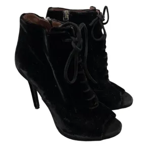 Tabitha Simmons Pace Lace Up Peep Toe Velvet Ankle Booties Black Size 6
