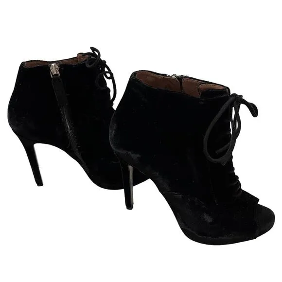 Tabitha Simmons Pace Lace Up Peep Toe Velvet Ankle Booties Black Size 6