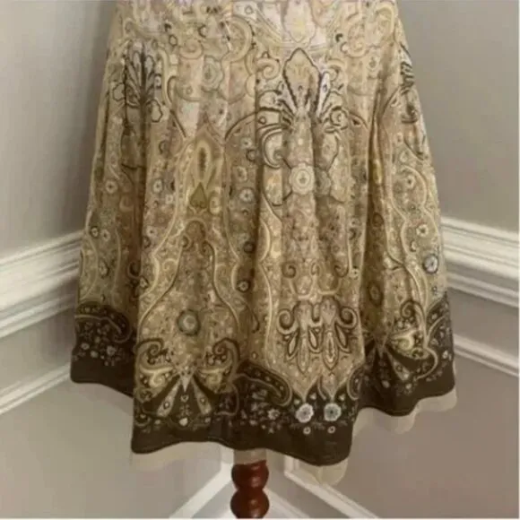 Talbots Paisley Pleated Full Skirt Brown and Tan Size 6P