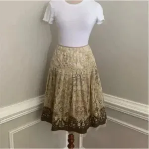 Talbots Paisley Pleated Full Skirt Brown and Tan Size 6P