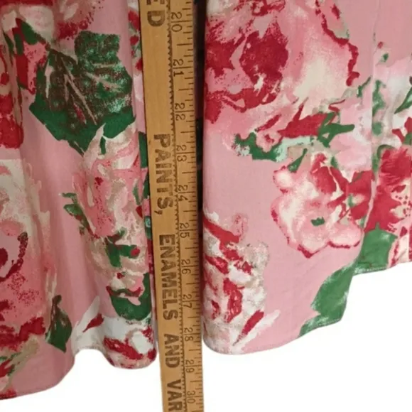 TALBOTS Red &amp; Green Floral Print A-line Full Pink Skirt 16 NWT