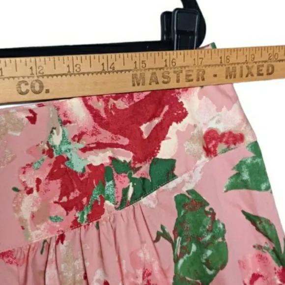 TALBOTS Red &amp; Green Floral Print A-line Full Pink Skirt 16 NWT