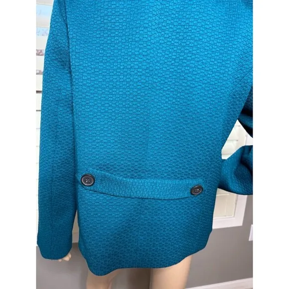 Talbots SIZE 12 Blazer Jacket Womens Aqua Teal Pockets Back Detail SZ 12