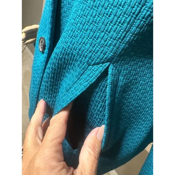 Talbots SIZE 12 Blazer Jacket Womens Aqua Teal Pockets Back Detail SZ 12