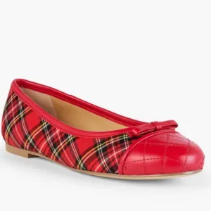 Talbots tartan plaid ballet flats shoes red multi Blair cap toe 8 leather loafer