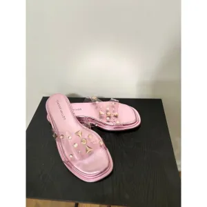 Tamara Mellon Studded Slides Clear Strap Pink Leather Sandals Size 39