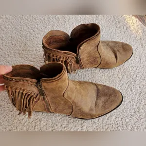 Tan Leather Ankle Country Fringe Boots