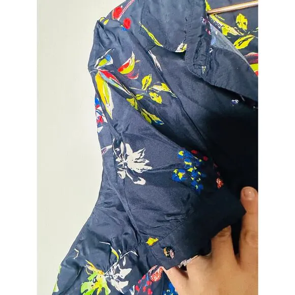 TANYA TAYLOR Navy Printed Floral Button Up Collared Aliciana Shirt Dress Size 14