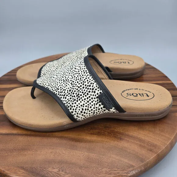 Taos Boundary Sandals Women's 11 Black White Leather Cheetah Print Comfort Thong