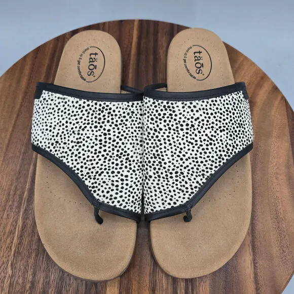 Taos Boundary Sandals Women's 11 Black White Leather Cheetah Print Comfort Thong