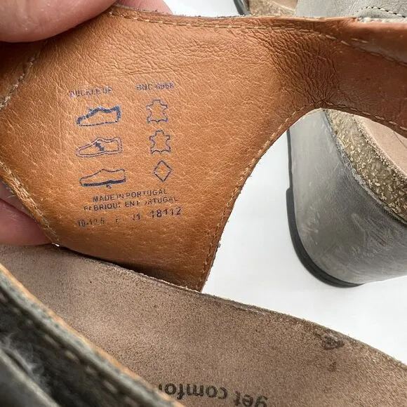 TAOS Buckle Up Wedge Sandals Leather‎ Gray Women 41 10-10.5 Cork Comfort