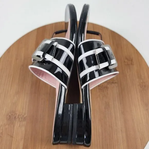 Taryn Rose IKIA Leather Buckle Thong Designer Sandals Heels Shoes 9.5 Msrp $199