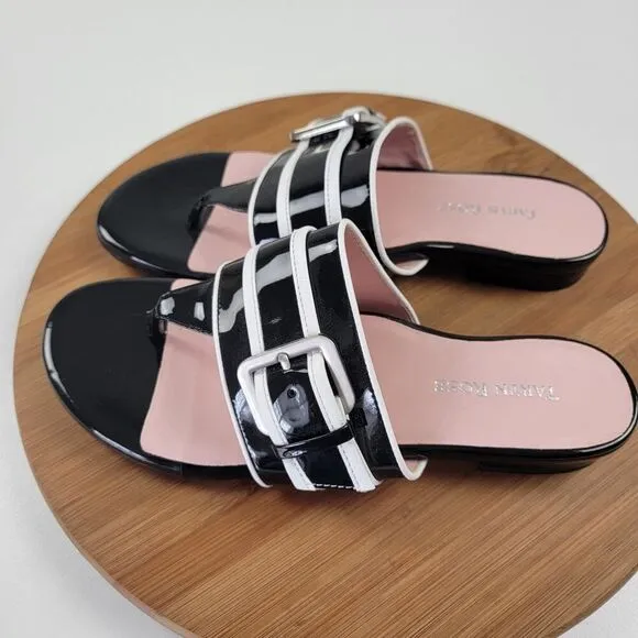 Taryn Rose IKIA Leather Buckle Thong Designer Sandals Heels Shoes 9.5 Msrp $199