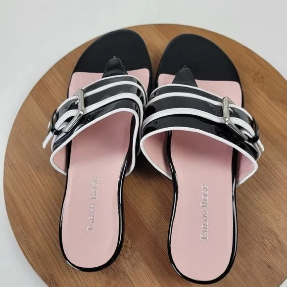 Taryn Rose IKIA Leather Buckle Thong Designer Sandals Heels Shoes 9.5 Msrp $199