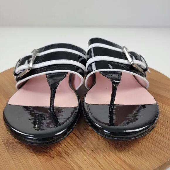 Taryn Rose IKIA Leather Buckle Thong Designer Sandals Heels Shoes 9.5 Msrp $199
