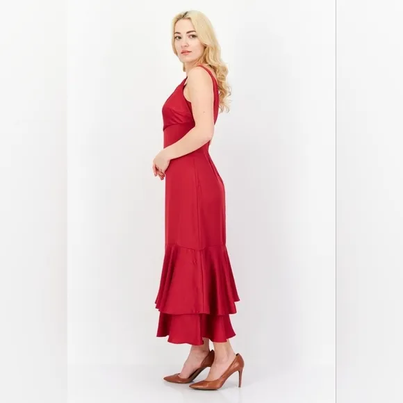 TaylorWomen Solid Midi Dress, Red