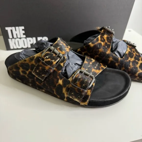 The Kooples - Leopard Print Women's Buckle Slide Sandals - NWB sz 38