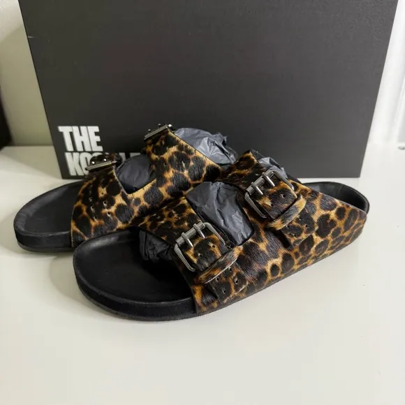 The Kooples - Leopard Print Women's Buckle Slide Sandals - NWB sz 38